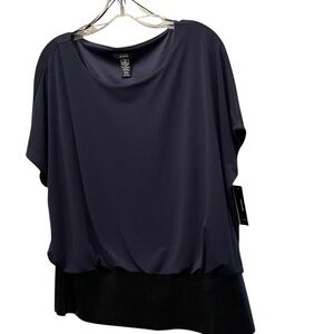 Alfani size XL navy blue top with faux leather trim NWT